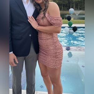 Hello Molly Rose Pink Sequin Off-Shoulder Mini Dress